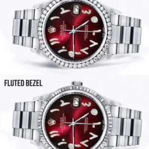 Diamond Mens Rolex Datejust Watch 16200 | 36Mm | Red Black Arabic Diamond Dial | Oyster Band