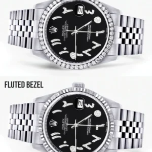 Diamond Mens Rolex Datejust Watch 16200 | 36Mm | Black Arabic Diamond Dial | Jubilee Band