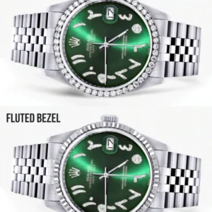 Diamond Mens Rolex Datejust Watch 16200 | 36Mm | Green Arabic Diamond Dial | Jubilee Band