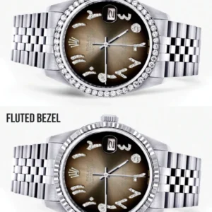 Diamond Mens Rolex Datejust Watch 16200 | 36Mm | Brown Arabic Diamond Dial | Jubilee Band