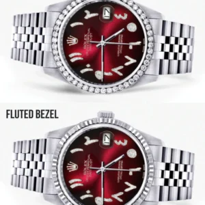 Diamond Mens Rolex Datejust Watch 16200 | 36Mm | Red Black Arabic Diamond Dial | Jubilee Band