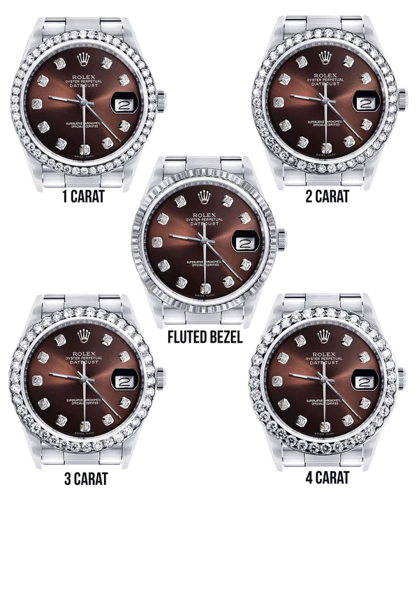 Diamond Mens Rolex Datejust Watch 16200 36MM Chocolate Diamond Dial Oyster Band 3