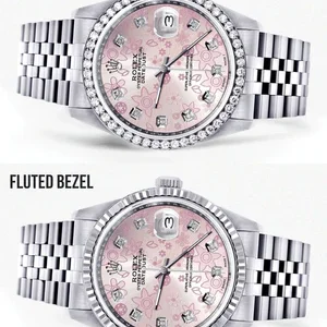 Diamond Mens Rolex Datejust Watch 16200 | 36MM | Pink Flower Diamond Dial | Jubilee Band