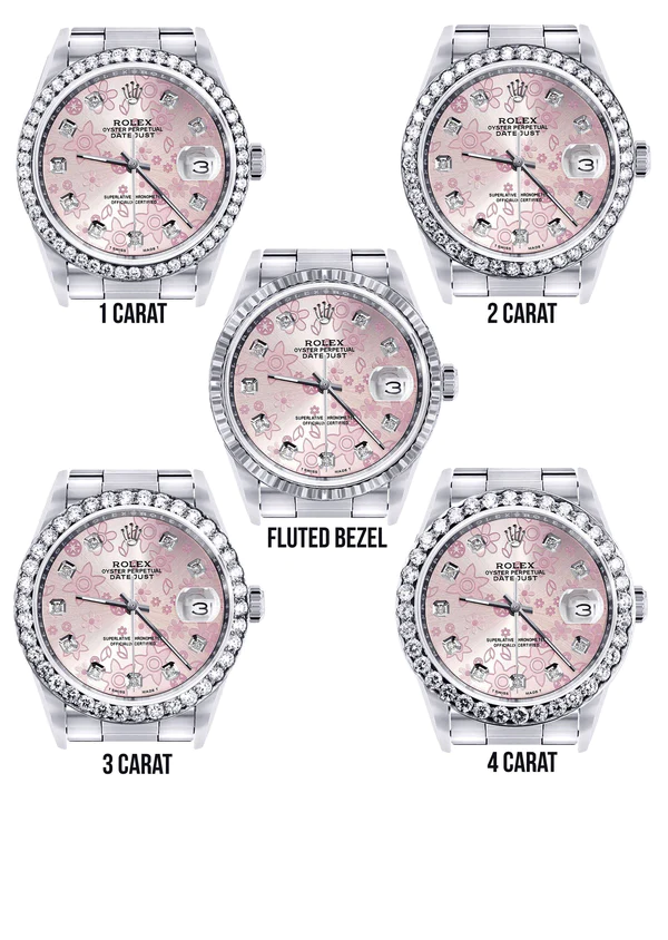 Diamond Mens Rolex Datejust Watch 16200 36MM Pink Flower Diamond Dial Oyster Band 3
