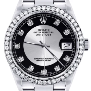 Diamond Mens Rolex Datejust Watch 16200 | 36MM | Tuxedo Diamond Dial | Oyster Band