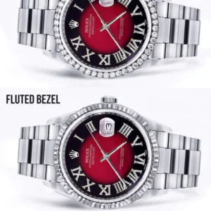Diamond Mens Rolex Datejust Watch 16200 | 36Mm | Diamond Red Roman Numeral Dial | Oyster Band