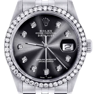 Diamond Mens Rolex Datejust Watch 16200 | 36Mm | Graphite Diamond Dial | Jubilee Band