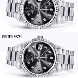 Diamond Mens Rolex Datejust Watch 16200 | 36Mm | Graphite Diamond Dial | Oyster Band