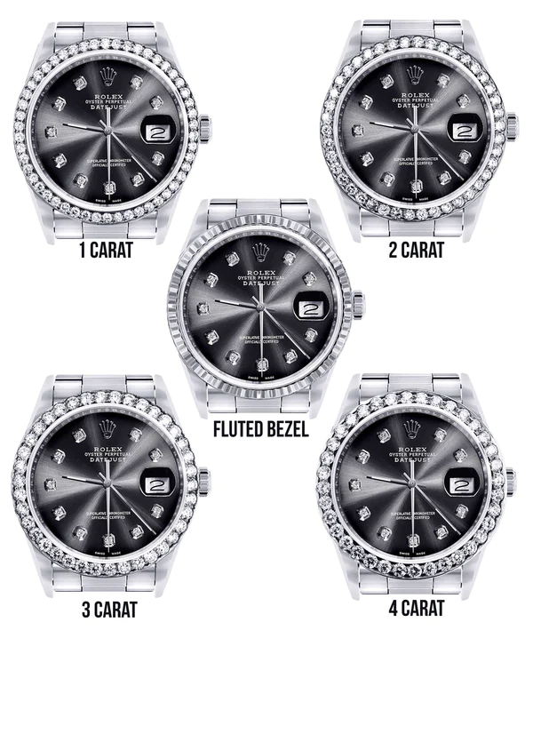 Diamond Mens Rolex Datejust Watch 16200 36Mm Graphite Diamond Dial Oyster Band 3