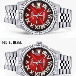 Diamond Mens Rolex Datejust Watch 16200 | 36Mm | Red Black Roman Numeral Dial | Jubilee Band