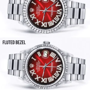 Diamond Mens Rolex Datejust Watch 16200 | 36Mm | Red Black Roman Numeral Dial | Oyster Band