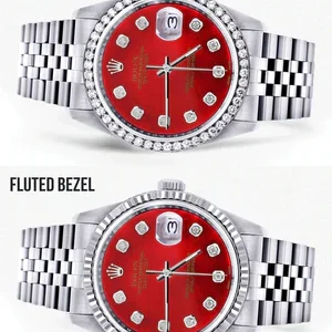 Diamond Mens Rolex Datejust Watch 16200 | 36Mm | Red Diamond Dial | Jubilee Band