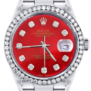 Diamond Mens Rolex Datejust Watch 16200 | 36Mm | Red Diamond Dial | Oyster Band