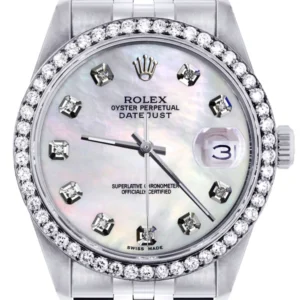 Diamond Mens Rolex Datejust Watch 16200 | 36Mm | White Mother Of Pearl Dial | Jubilee Band