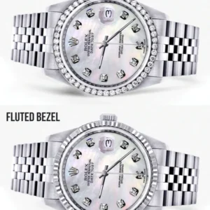 Diamond Mens Rolex Datejust Watch 16200 | 36Mm | White Mother Of Pearl Dial | Jubilee Band