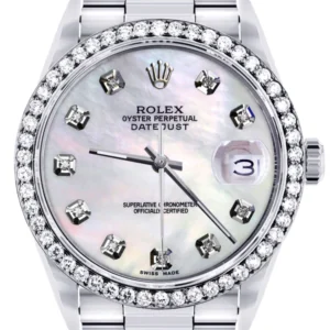 Diamond Mens Rolex Datejust Watch 16200 | 36Mm | White Mother Of Pearl Dial | Oyster Band