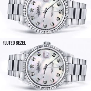Diamond Mens Rolex Datejust Watch 16200 | 36Mm | White Mother Of Pearl Dial | Oyster Band