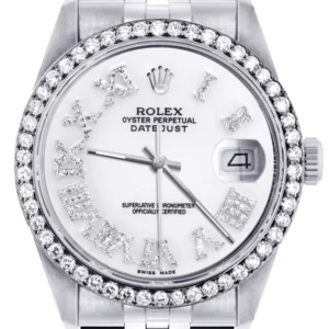 Diamond Mens Rolex Datejust Watch 16200 | 36Mm | White Roman Numeral Dial | Jubilee Band