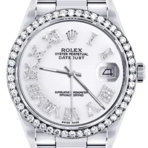 Diamond Mens Rolex Datejust Watch 16200 | 36Mm | White Roman Numeral Dial | Oyster Band