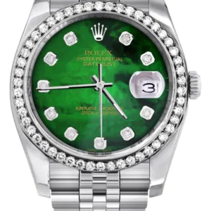 116200 | Hidden Clasp | Diamond Rolex Datejust Watch | 36Mm | Green Diamond Mother Of Pearl Dial | Jubilee Band