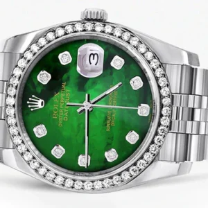 116200 | Hidden Clasp | Diamond Rolex Datejust Watch | 36Mm | Green Diamond Mother Of Pearl Dial | Jubilee Band