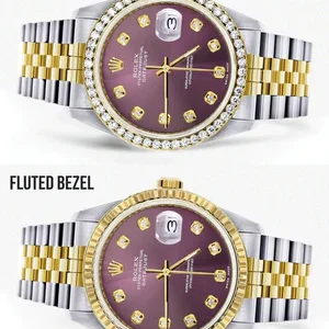 Diamond Rolex Datejust Watch for Men 16233 | 36Mm | Purple Dial | Jubilee Band