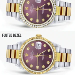 Diamond Rolex Datejust Watch for Men 16233 | 36Mm | Purple Dial | Oyster Band