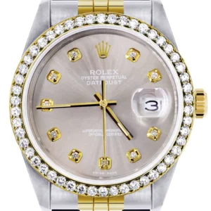 Diamond Rolex Mens Watch Datejust 16233 | 36Mm | Grey Dial | Jubilee Band