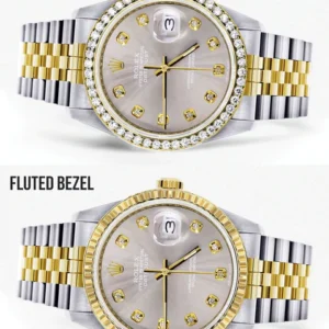 Diamond Rolex Mens Watch Datejust 16233 | 36Mm | Grey Dial | Jubilee Band