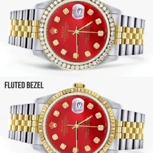 Gold & Steel Rolex Datejust Watch 16233 for Men | 36Mm | Diamond Red Mother Of Pearl Dial | Jubilee Band