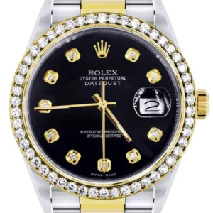 Gold Rolex Datejust Watch 16233 for Men | 36Mm | Black Dial | Oyster Band