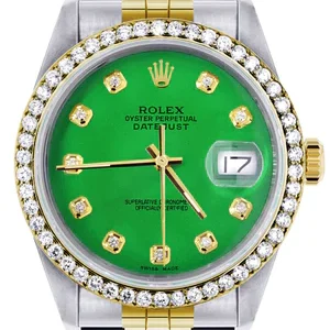 Gold Rolex Datejust Watch 16233 for Men | 36Mm | Green Dial | Jubilee Band