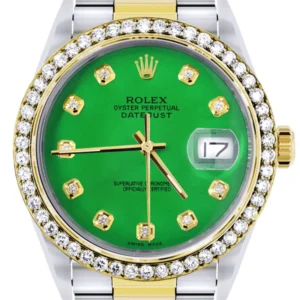 Gold Rolex Datejust Watch 16233 for Men | 36Mm | Green Dial | Oyster Band