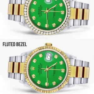 Gold Rolex Datejust Watch 16233 for Men | 36Mm | Green Dial | Oyster Band