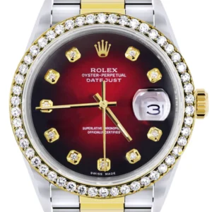 Gold Rolex Datejust Watch 16233 for Men | 36Mm | Red Dial | Oyster Band