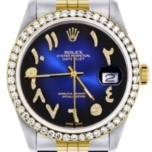 Gold & Steel Rolex Datejust Watch 16233 for Men | 36Mm | Blue Black Arabic Diamond Dial | Jubilee Band