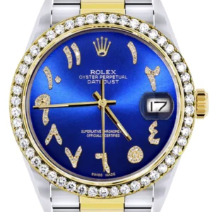 Gold & Steel Rolex Datejust Watch 16233 for Men | 36Mm | Royal Blue Arabic Diamond Dial | Oyster Band