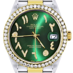 Gold & Steel Rolex Datejust Watch 16233 for Men | 36Mm | Green Arabic Diamond Dial | Oyster Band
