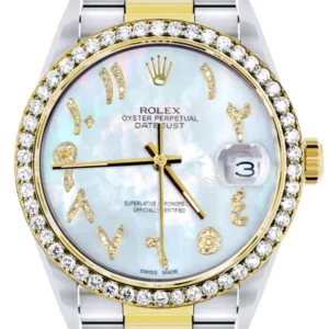 Gold & Steel Rolex Datejust Watch 16233 for Men | 36Mm | Mother of Pearl Arabic Diamond Dial | Oyster Band