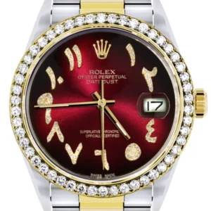 Gold & Steel Rolex Datejust Watch 16233 for Men | 36Mm | Red Black Arabic Diamond Dial | Oyster Band