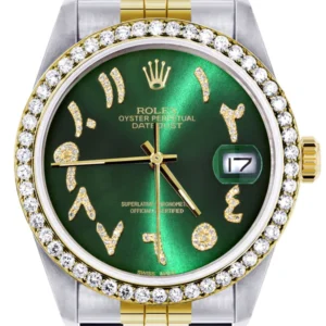 Gold & Steel Rolex Datejust Watch 16233 for Men | 36Mm | Green Arabic Diamond Dial | Jubilee Band