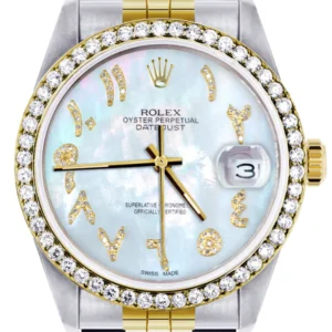 Gold & Steel Rolex Datejust Watch 16233 for Men | 36Mm | Mother of Pearl Arabic Diamond Dial | Jubilee Band