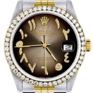 Gold & Steel Rolex Datejust Watch 16233 for Men | 36Mm | Brown Arabic Diamond Dial | Jubilee Band