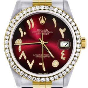 Gold & Steel Rolex Datejust Watch 16233 for Men | 36Mm | Red Black Arabic Diamond Dial | Jubilee Band