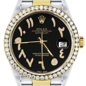 Gold & Steel Rolex Datejust Watch 16233 for Men | 36Mm | Black Arabic Diamond Dial | Oyster Band