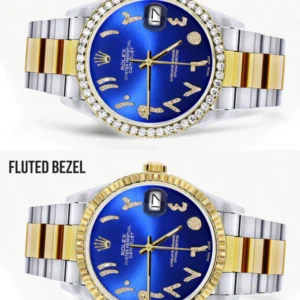 Gold & Steel Rolex Datejust Watch 16233 for Men | 36Mm | Royal Blue Arabic Diamond Dial | Oyster Band
