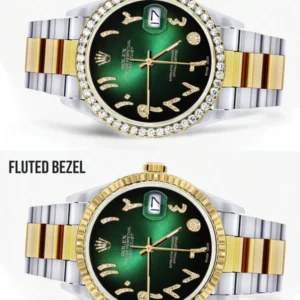 Gold & Steel Rolex Datejust Watch 16233 for Men | 36Mm | Green Black Arabic Diamond Dial | Oyster Band