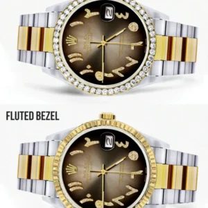 Gold & Steel Rolex Datejust Watch 16233 for Men | 36Mm | Brown Arabic Diamond Dial | Oyster Band