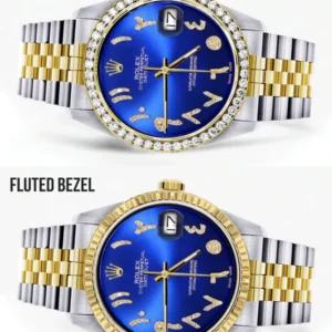 Gold & Steel Rolex Datejust Watch 16233 for Men | 36Mm | Royal Blue Arabic Diamond Dial | Jubilee Band