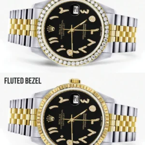 Gold & Steel Rolex Datejust Watch 16233 for Men | 36Mm | Black Arabic Diamond Dial | Jubilee Band